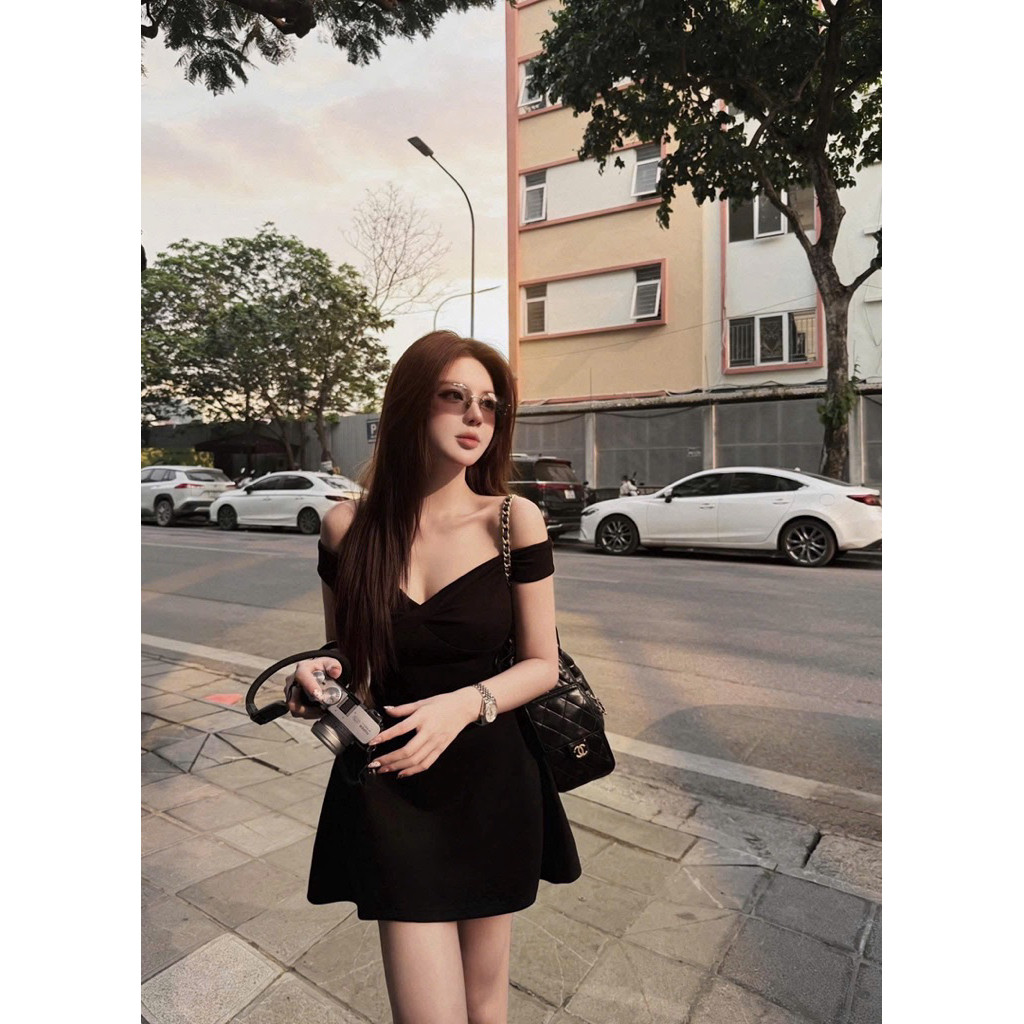 ZINA ĐẦM VÁY TRỄ VAI BASIC NÂU DÁNG NGẮN NỮ MPB