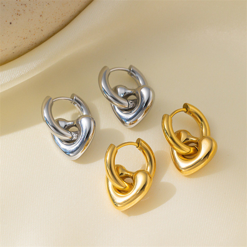 Bông tai trái tim bằng thép không gỉ titan - Mạ vàng 18K đeo lâu trôi Không bong tróc