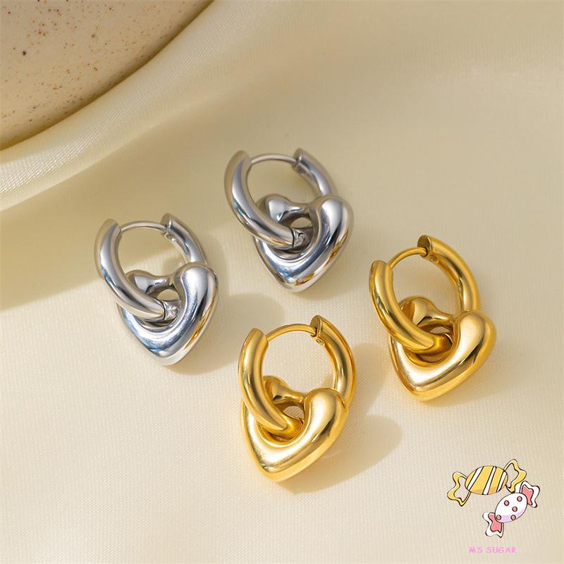 Bông tai trái tim bằng thép không gỉ titan - Mạ vàng 18K đeo lâu trôi Không bong tróc