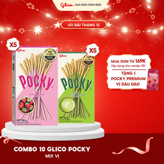  Combo 10 hộp Bánh que Glico Pocky Happy Set G mix vị  5 Dâu - 5 Matcha  