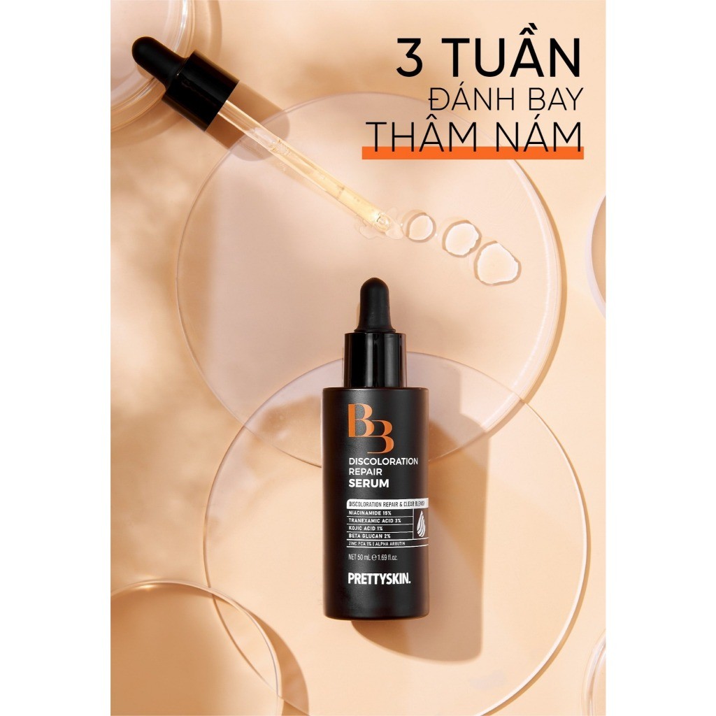 Tinh chất B3 kiềm dầu PrettySkin mờ thâm nám,cấp ẩm,phục hồi,sản sinh collagen - Serum B3 Discolorat