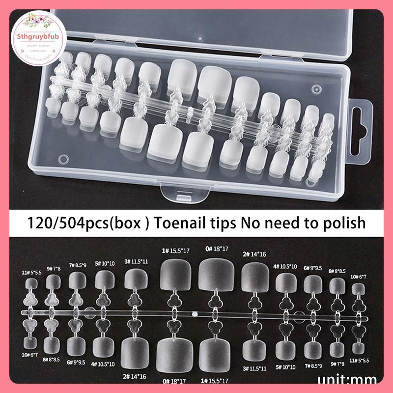 STHB 120 / 504 CÁI Bấm vào móng chân với bộ keo dán móng tay, File Matte Gel Toe Nail Tips Full Cove