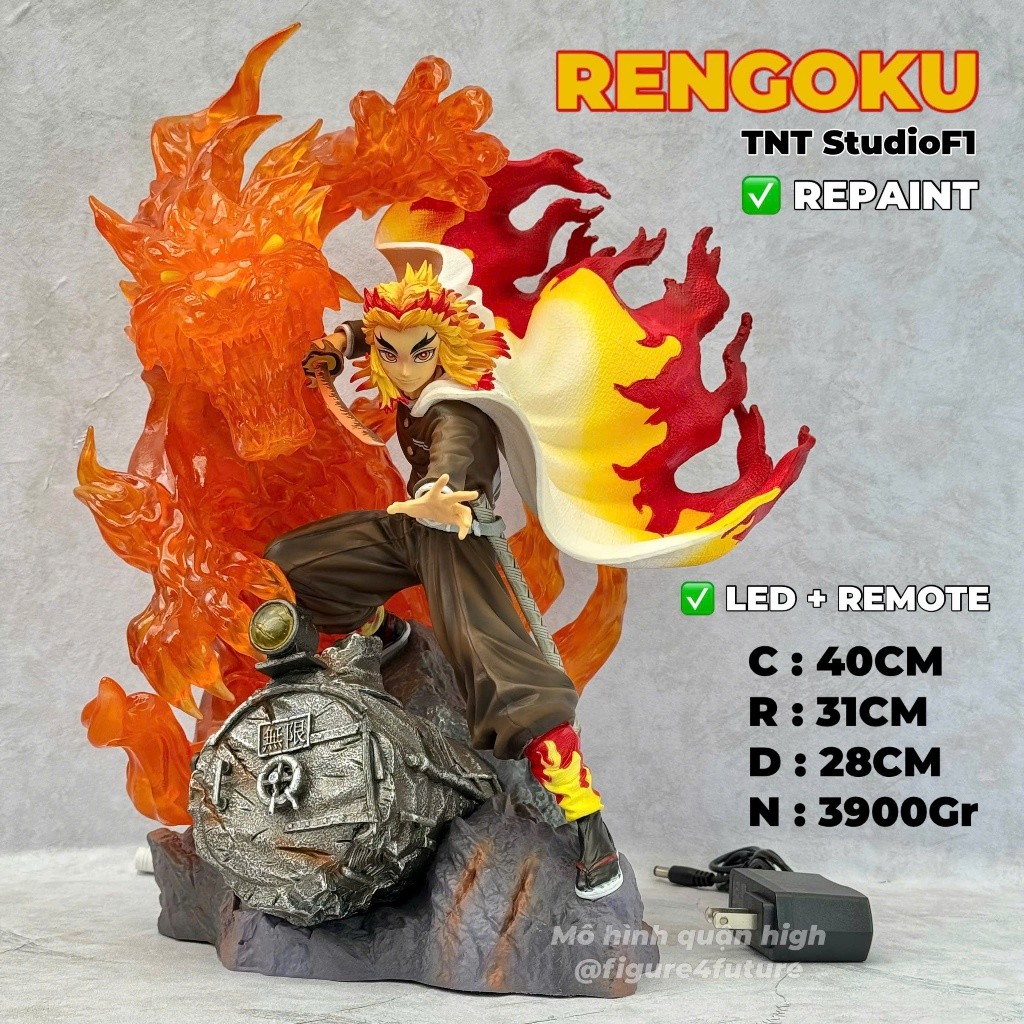 (Repaint) Mô hình Rengoku Kyoujurou Viêm Trụ cao 40CM - Viêm trụ Rengoku có đèn LED Kimetsu No Yaiba
