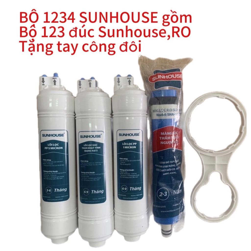 Bộ 4 Lõi Lọc Nước Sunhouse 1234 đúc -bao gồm lõi 1 PP,lõi 2 than hoạt tính OCB-GAC,lõi 3 PP1 ,lõi 4 