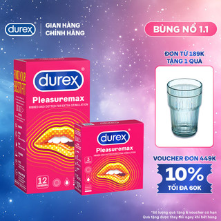  Bộ bao cao su Durex Pleasuremax gân gai size 56mm 1 hộp 12 bao và 1 hộp 3 bao 