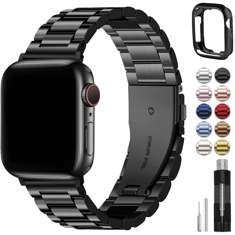 Ốp lưng + dây đeo tương thích với Apple Watch thép không gỉ 42mm 46mm, thích hợp cho Apple Watch 11 