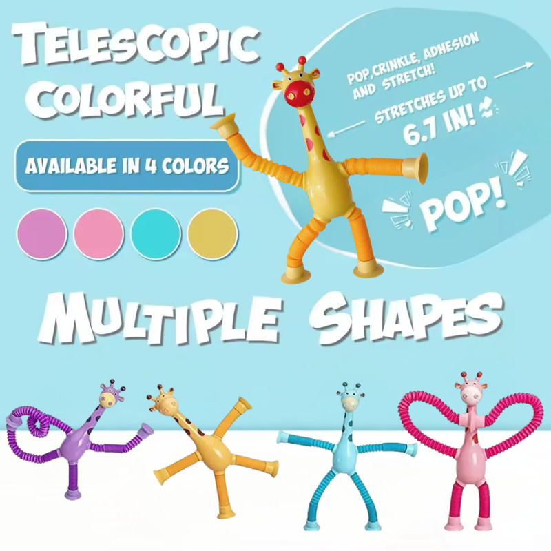 DIY Pop Tube Giraffe Sensory Toys Suction Cup Bellows Toy Decompression Pipe Autism ADHD Stress Reli