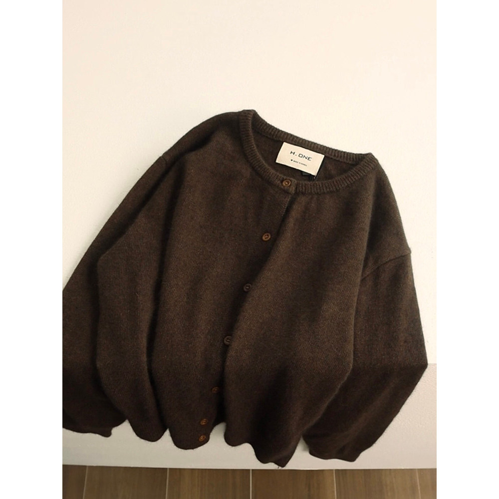 Phong Cách Lười Rời Dệt Kim Cardigan Top Thu Đông Kích Thước Lớn Mềm Mại Waxy Raccon Lông Cừu Retro 