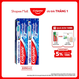  Bộ 2 Kem đánh răng Colgate Maxfresh bạc hà the mát 225g tuýp tặng bàn chải 