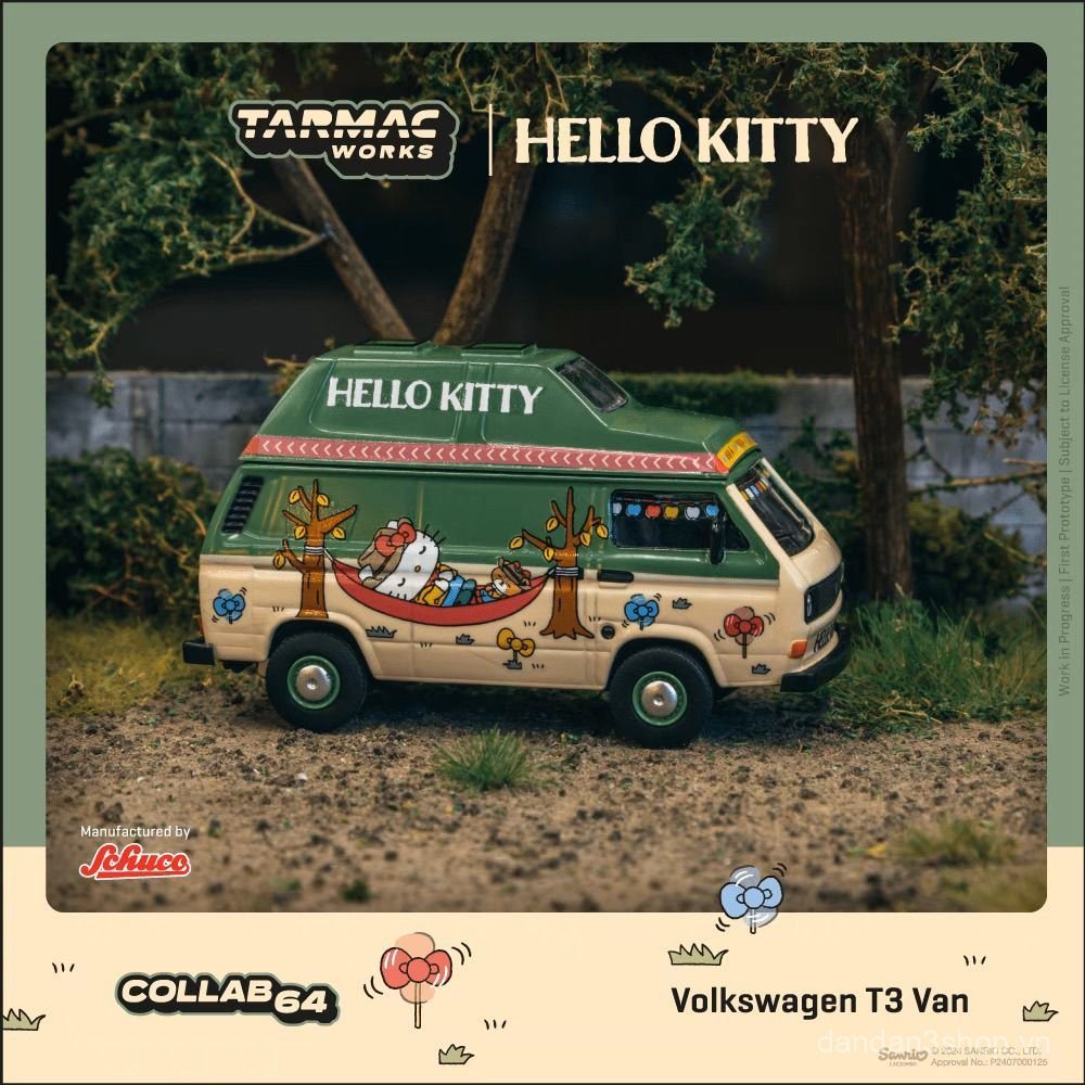Hàng có sẵn Tarmac Works TW Hello Kitty 1: 64 Mẫu xe Volkswagen T3 Van Hello Kitty