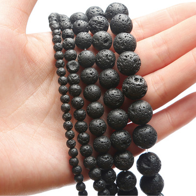 Beadia Đá quý tự nhiên đen lava các kích cỡ 4/6/8/10/12mm - Phụ kiện handmade