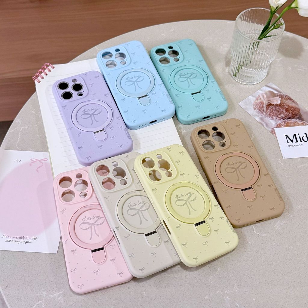 Cho iPhone 17 Pro Max Liquid Bowknot Họa Tiết Ốp Lưng Điện Thoại iPhone 17 Đế Từ Tính Lỗ Chính Xác B