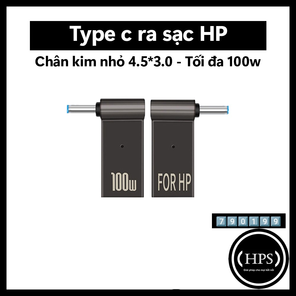 Đầu chuyển sạc Type c ra sạc laptop, mini pc chân kim lớn, nhỏ cho laptop của HP, Dell