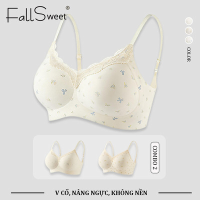 FallSweet Áo Lót Ren Cổ Chữ V Push Up Bralette Cho Nữ - Dây Thoải Mái & Hỗ Trợ Tốt, Thích Hợp Mùa Hè