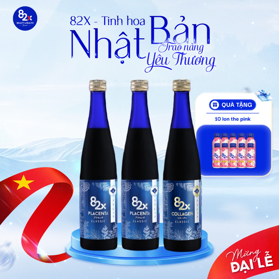 Combo 3 Chai Nước Uống Collagen 82X Bao Gồm 2 PLACENTA CLASSIC + 1 COLLAGEN CLASSIC 500ml/ Chai