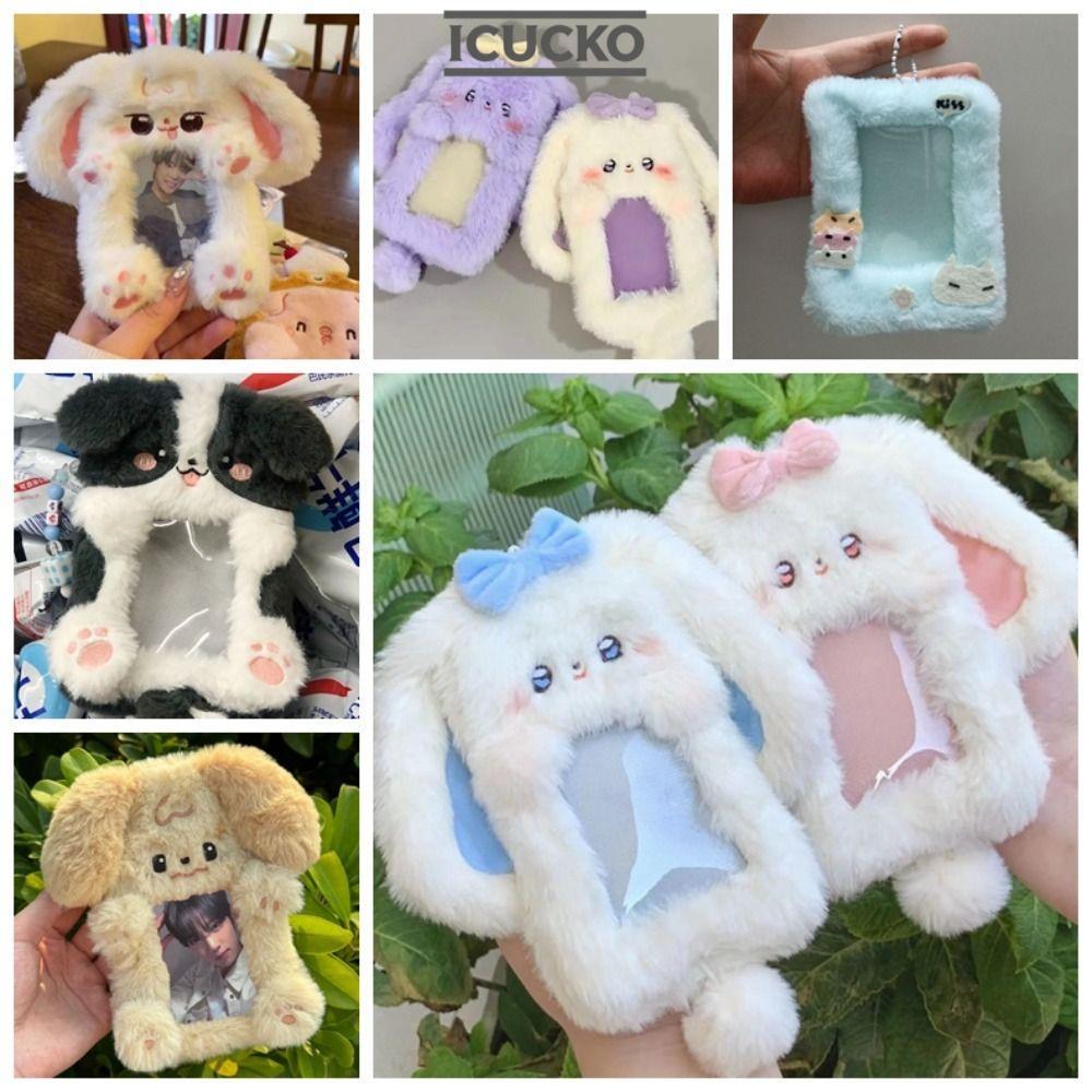 ICUCKO Hộp Đựng Thẻ Ảnh, Thỏ / Chó / Mèo Sang Trọng Photocard, Hoạt Hình Đa Năng Tai Lớn Thỏ / Borde