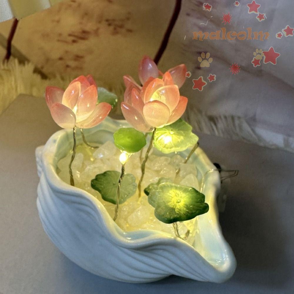 MALCOLM Sea Shell Glass Lotus, Chất liệu thủy tinh Kích thước nhỏ Đèn ngủ nhỏ, Dự án DIY Lotus Desig
