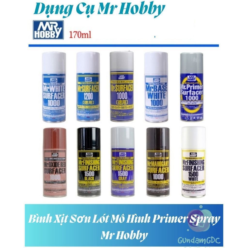 HT ShopX-Bình Xịt Sơn Lót Mô Hình Mr Hobby Primer Spray B504–B529 / B611–B614 – Sơn Lót Dụng Cụ Mô H