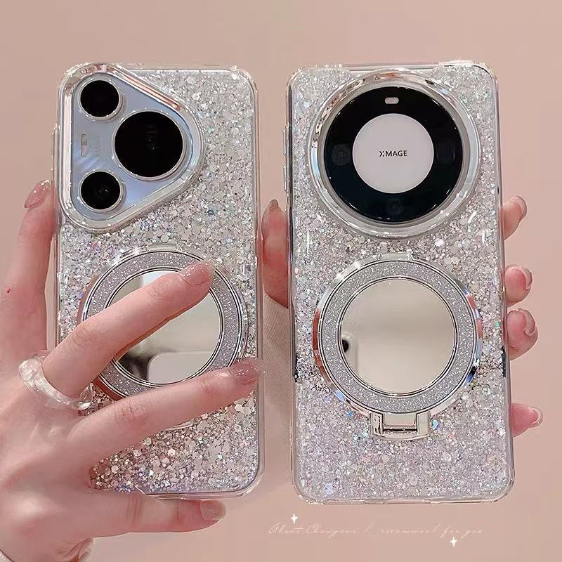 Ốp Điện Thoại Gương Lấp Lánh Epoxy Thích Hợp Cho Glory 400pro Gương Trang Điểm Huawei mate80 Giá Đỡ 
