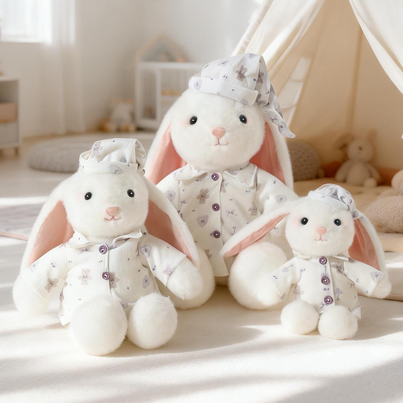Đồ chơi sang trọng Pyjama Bunny dễ thương | Thỏ Ngủ Mềm Trong Nightcap & Bộ Đồ Ngủ