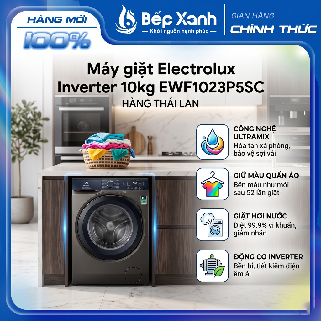 EWF1023P5SC | Máy giặt Electrolux Inverter 10kg EWF1023P5SC, Công nghệ UltraMix Giữ Màu Quần Áo, Hàn