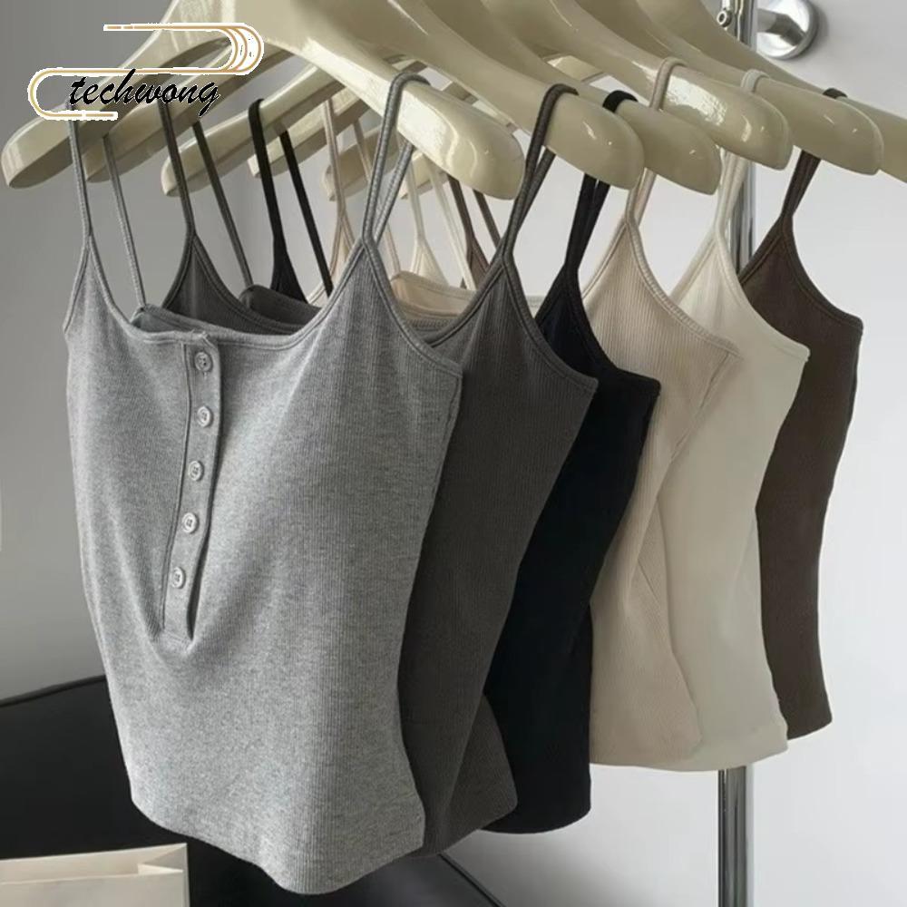 ÁoCropTopTechwong Style Y2K Nữ, Màu Trơn, Có Đệm Ngực