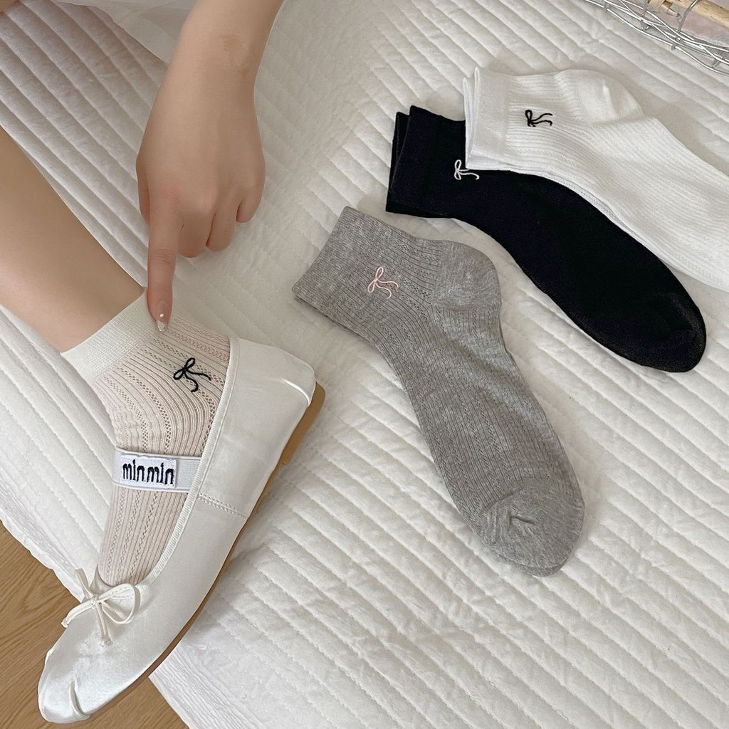 Jk Bow Tất Ngắn Bé Gái Mỏng Ba Lê Phong Cách Miu Nhật Bản Rỗng Ins Phong Cách Tất Mỏng