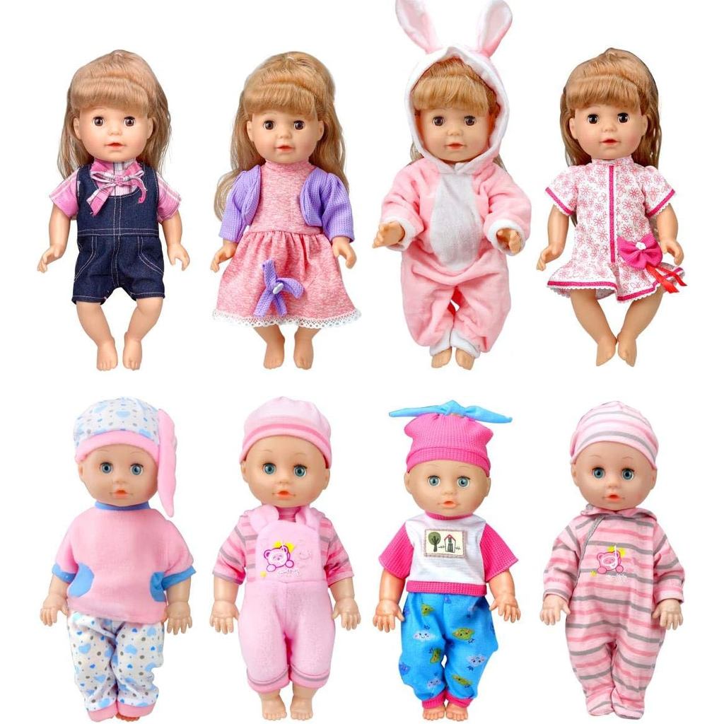 8 Bộ Alive Baby-Doll-Clothes cho búp bê bé 12 inch 10-11-12 inch Quần áo thủ công Mũ đáng yêu Váy và