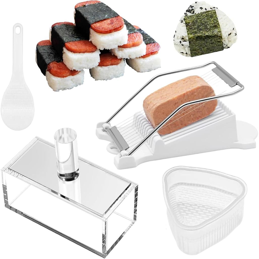 Bộ 4 Khuôn Acrylic Musubi, Khuôn Bấm Musubi Bộ Khuôn Masubi Máy Thái Inox Onigiri Bộ Khuôn Cơm Bóng 