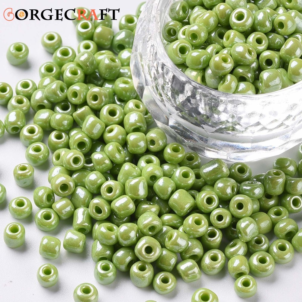 Hạt thủy tinh màu mờ xanh vàng tròn 4mm lỗ 1.5mm - 1 pound