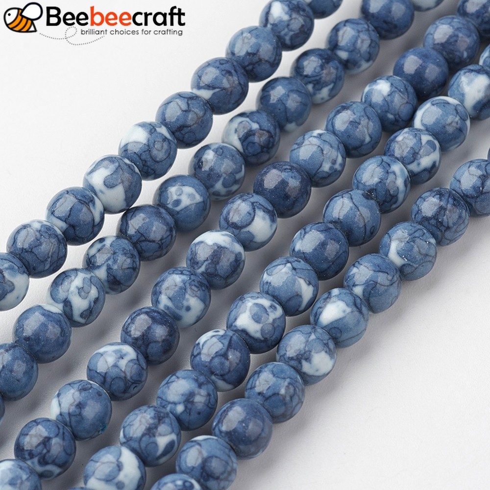 Dây hạt trắng đại dương tròn nhuộm màu xanh hoàng gia 6mm lỗ 1mm - 73 cái/sợi 15.9 inches (405mm)