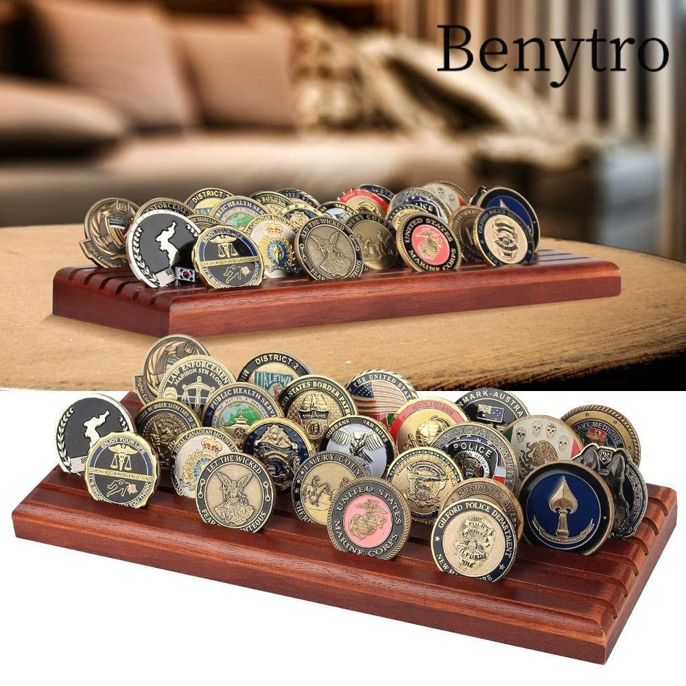 BENYTRO Challenge Coin Display, 6 hàng 13 x 5 in Coin Display Stand, Giá đựng tiền xu bằng gỗ Giá đự