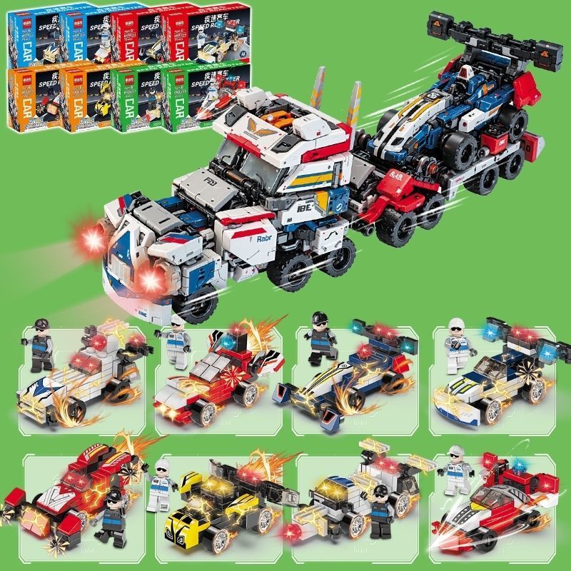 Tương thích với Lego Racing Car Building Blocks Boy Trolley F1 Engineering Truck Trailer City Childr