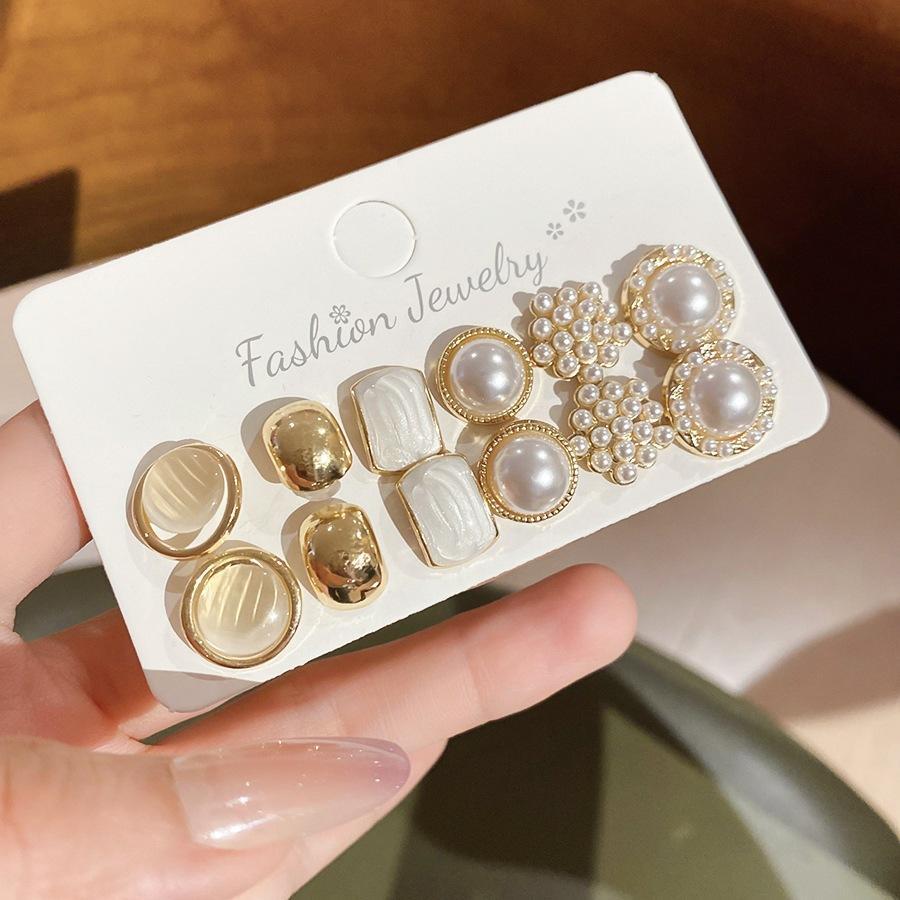 Bộ trang sức gồm 12 mảnh ngọc trai nhân tạo, thiết kế hình học, phong cách thời trang nữ