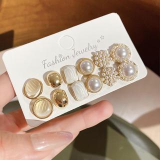 Bộ trang sức gồm 12 mảnh ngọc trai nhân tạo, thiết kế hình học, phong cách thời trang nữ