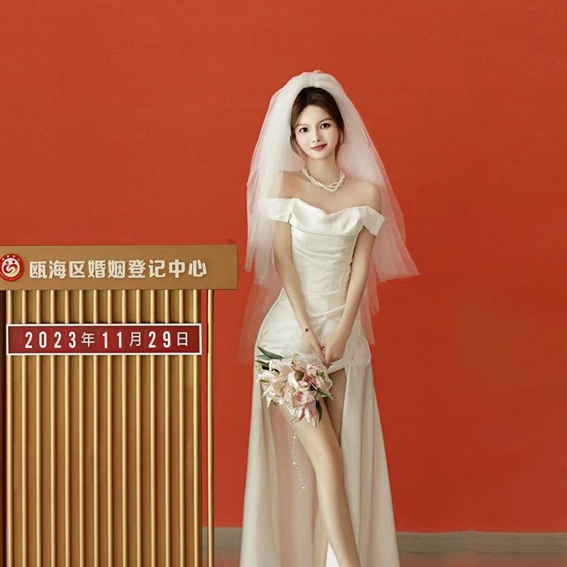 Sợi Landi - Cổ Áo Veil Đơn Giản cho Lễ Đăng Ký Kết Hôn và Chụp Hình