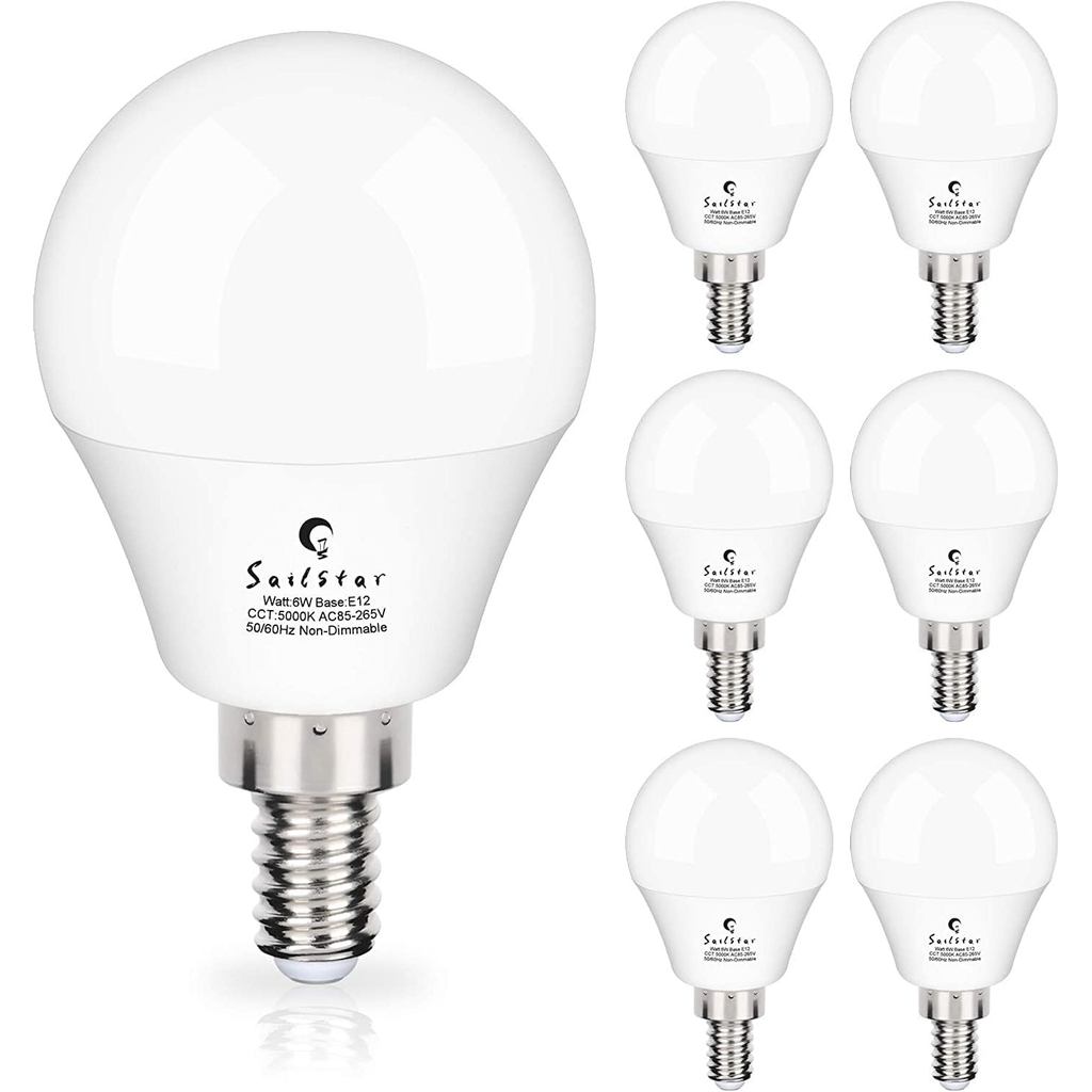Bóng đèn LED Sailstar Candelabra Tương đương 60Watt, Trắng ban ngày 5000K, Đế nến E12, Bóng đèn LED 