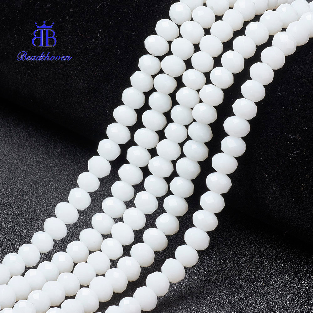 DâyOpaque hạt thủy tinh màu trơn mặt rondelle trắng 4x3mm, 130 cái/sợi, 16.54 inches (42cm)