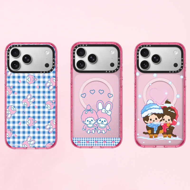 CASETY Monchhichi Miếng Dán Từ Màu Hồng Dành Cho iPhone 17 17Pro 16 15 14 13 12 11 Plus Pro Max Cứng