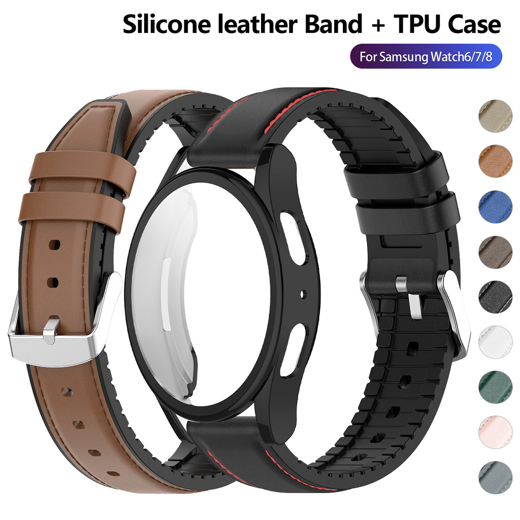 Vỏ TPU & Dây Da Silicon Cho Samsung Galaxy Watch 6 7 8 44mm 40mm Ban Nhạc Bảo Vệ Màn Hình Ốp Lưng Ch