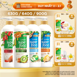  Dầu Gội LASHE SUPERFOOD Ngăn Gãy Rụng Tóc Phục Hồi Hư Tổn  Sạch Gàu Giảm Rụng  Sạch Gàu Mềm Mượt 300G  640G  630G  1.1KG 