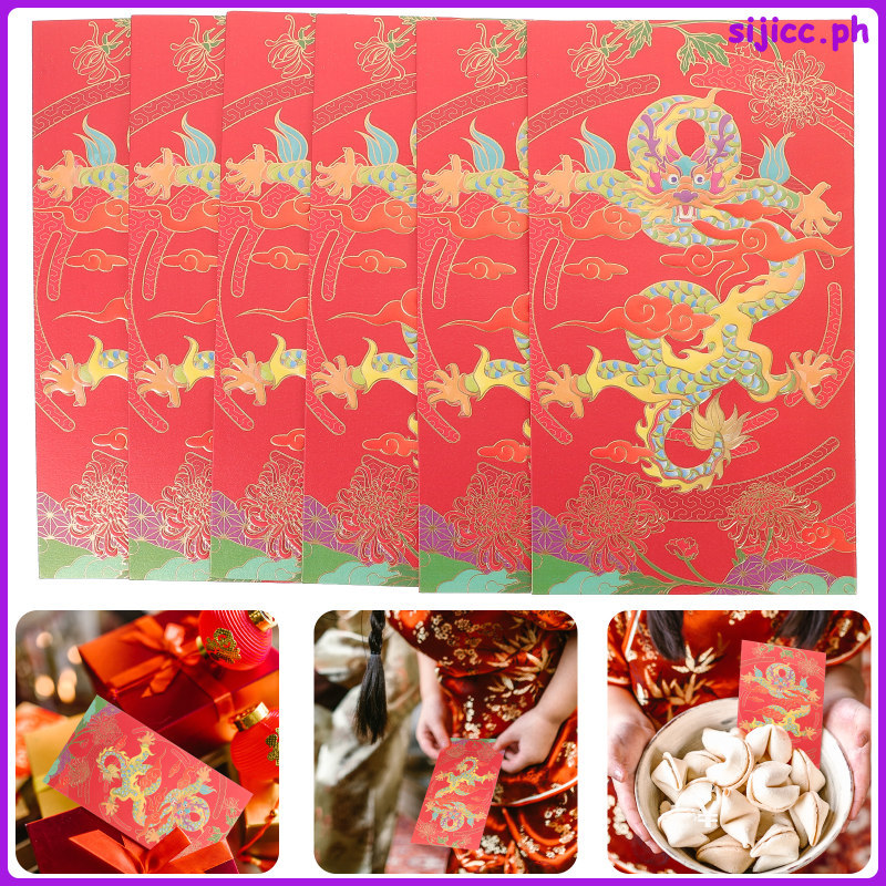 6 Chiếc Phong Bì Lễ Hội Envelops Gói Tiền Năm Mới Cho Tiền Mặt 16.8X8.8CM Đỏ sijicc