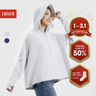 Áo chống nắng nữ 2025 CANIFA dáng cánh dơi mũ rộng vành khóa kéo cao vải mát lạnh 6OT25S004 