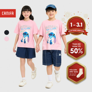  Áo phông unisex trẻ em CANIFA cộc tay chất cotton mềm mát in hình Stitch 3TS25W001 