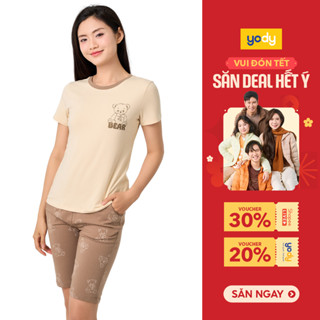  SALE  Bộ đồ nữ YODY set áo quần thun in hình gấu vải cotton thoải mái,thoáng mát WCST25S109 