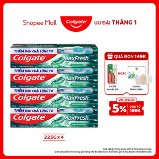  Bộ 4 Kem đánh răng Colgate Maxfresh the mát thổi bùng sảng khoái 225g tuýp tặng bàn chải 