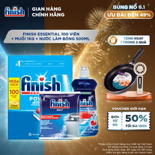  Combo Finish tiện lợi 2: Hộp 100 Viên Rửa Bát Essential + Nước Làm Bóng Finish 500ml + Muối Rửa Chén Finish Salt 