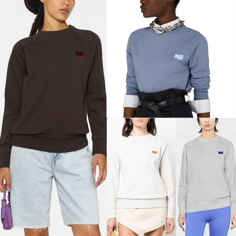 WFE5 Isabel Marant  Autumn Women's French Casual Sports Style Small Flocked Print Pullover Crew Neck