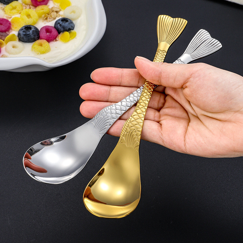 304 Thìa Inox Sáng Tạo Đuôi Cá Thìa Bộ Đồ Ăn Giá Trị Cao Thìa Dày Thìa Hộ Gia Đình Thìa Cơm Muỗng Uố