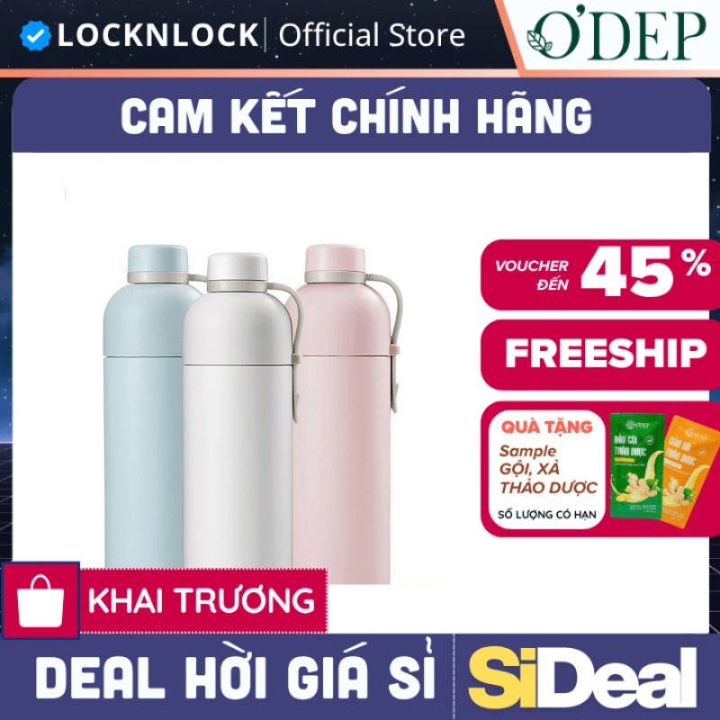 Bình giữ nhiệt LocknLock 490ml Chính hãng màu Pastel hiện đại, có quai xách, giữ nhiệt lâu LHC4267 -